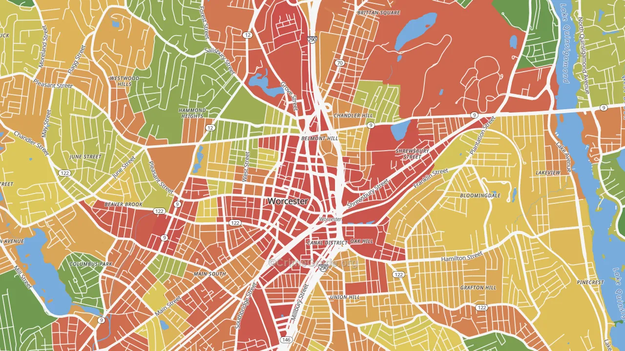 Central Business District, Worcester, MA Map of Robbery Rates