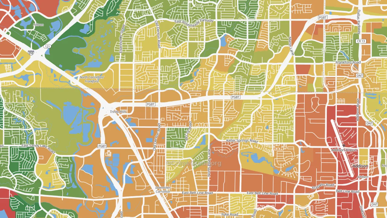 Central Carrollton, Carrollton, TX Map of Robbery Rates