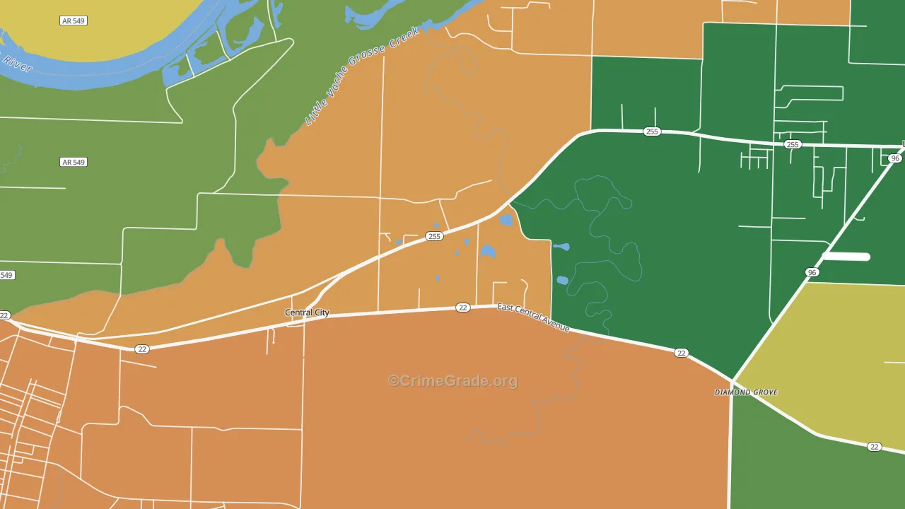 Central City, AR Map of Robbery Rates