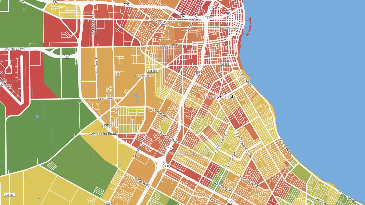 Central City, Corpus Christi, TX Map of Robbery Rates