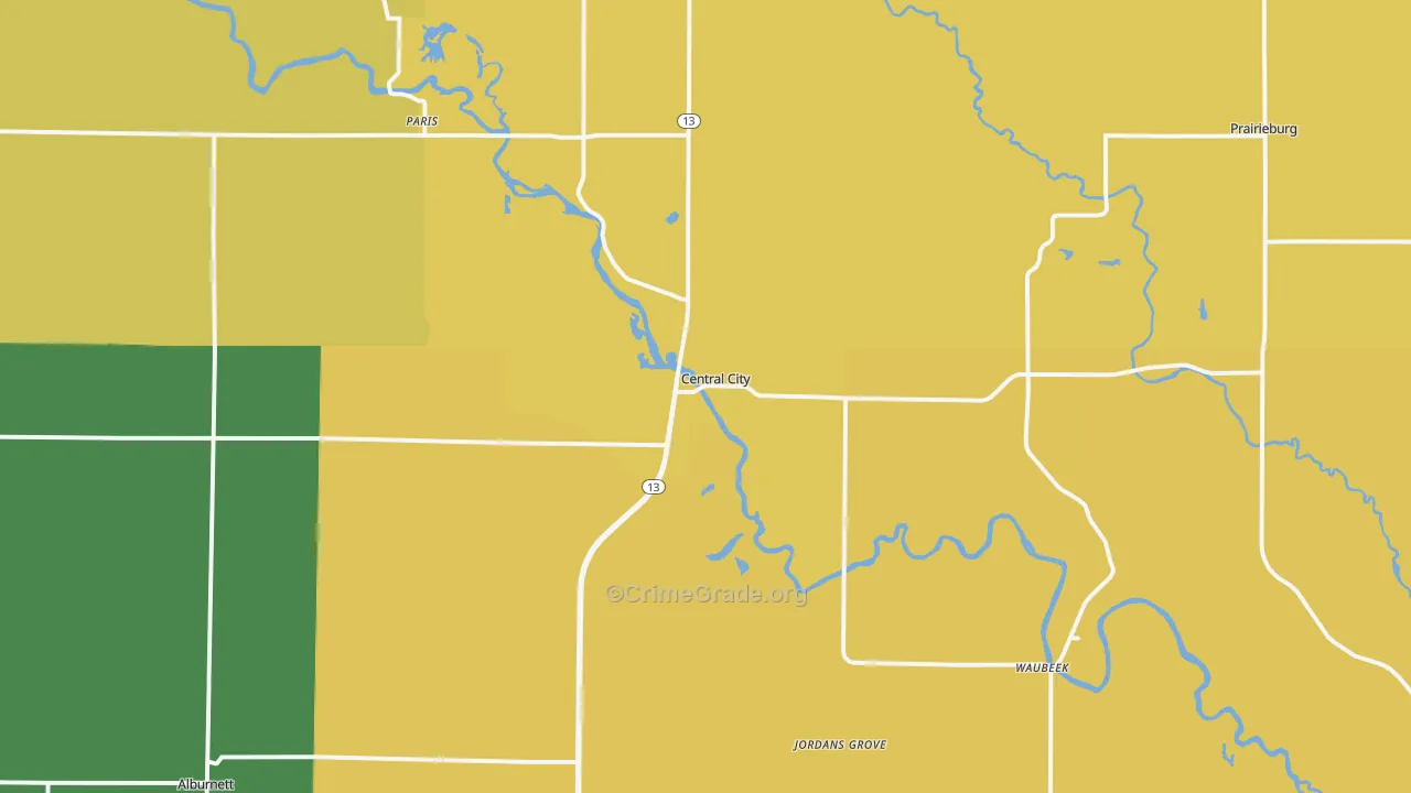 Central City, IA Map of Robbery Rates
