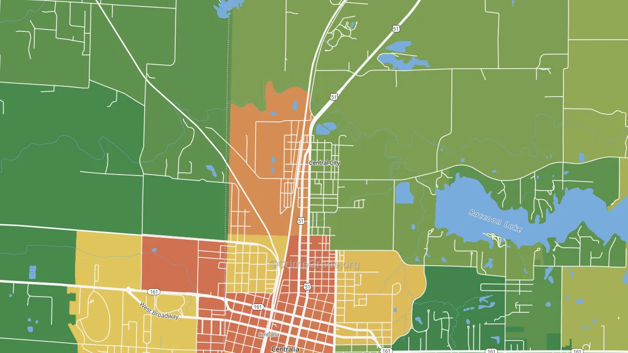Central City, IL Map of Robbery Rates
