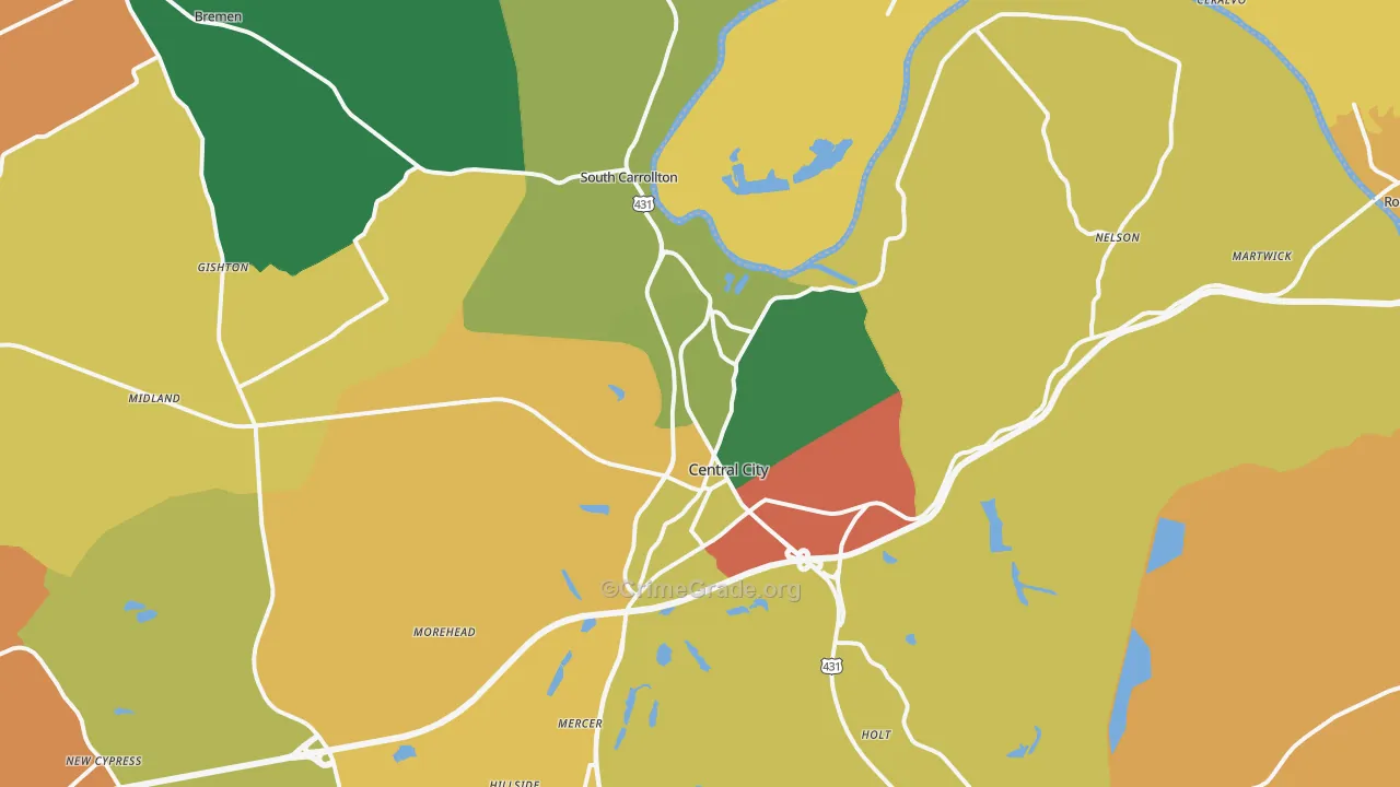 Central City, KY Map of Robbery Rates