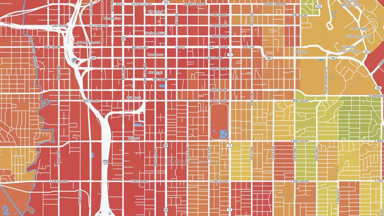 Central City Liberty Wells, Salt Lake City, UT Map of Robbery Rates