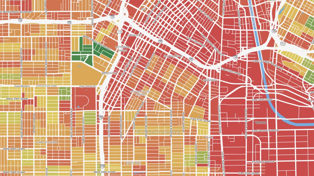 Central City, Los Angeles, CA Map of Robbery Rates