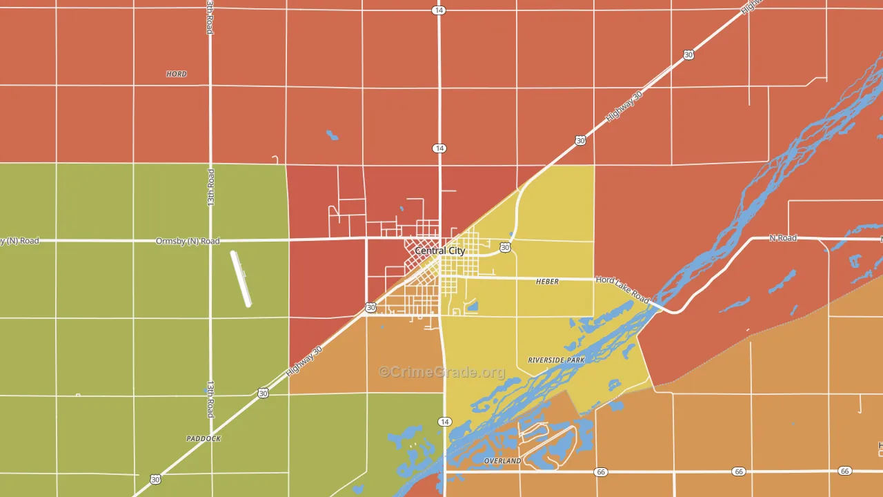 Central City, NE Map of Robbery Rates