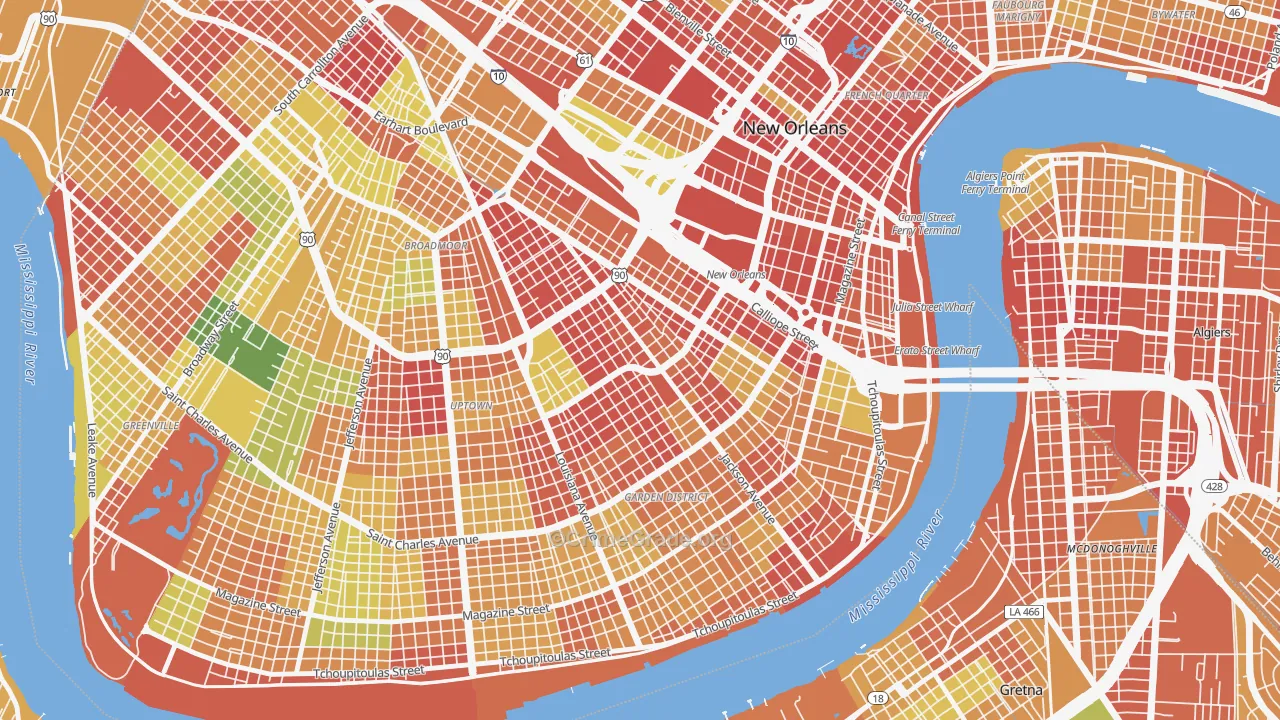 Central City, New Orleans, LA Map of Robbery Rates