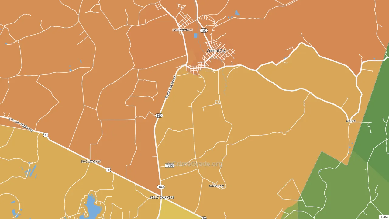 Central City, PA Map of Robbery Rates