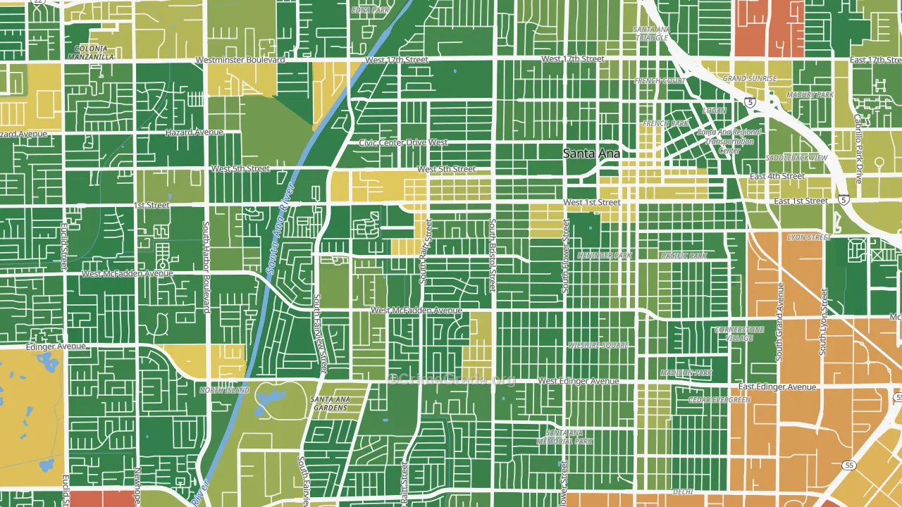 Central City Santa Ana, Santa Ana, CA Map of Robbery Rates