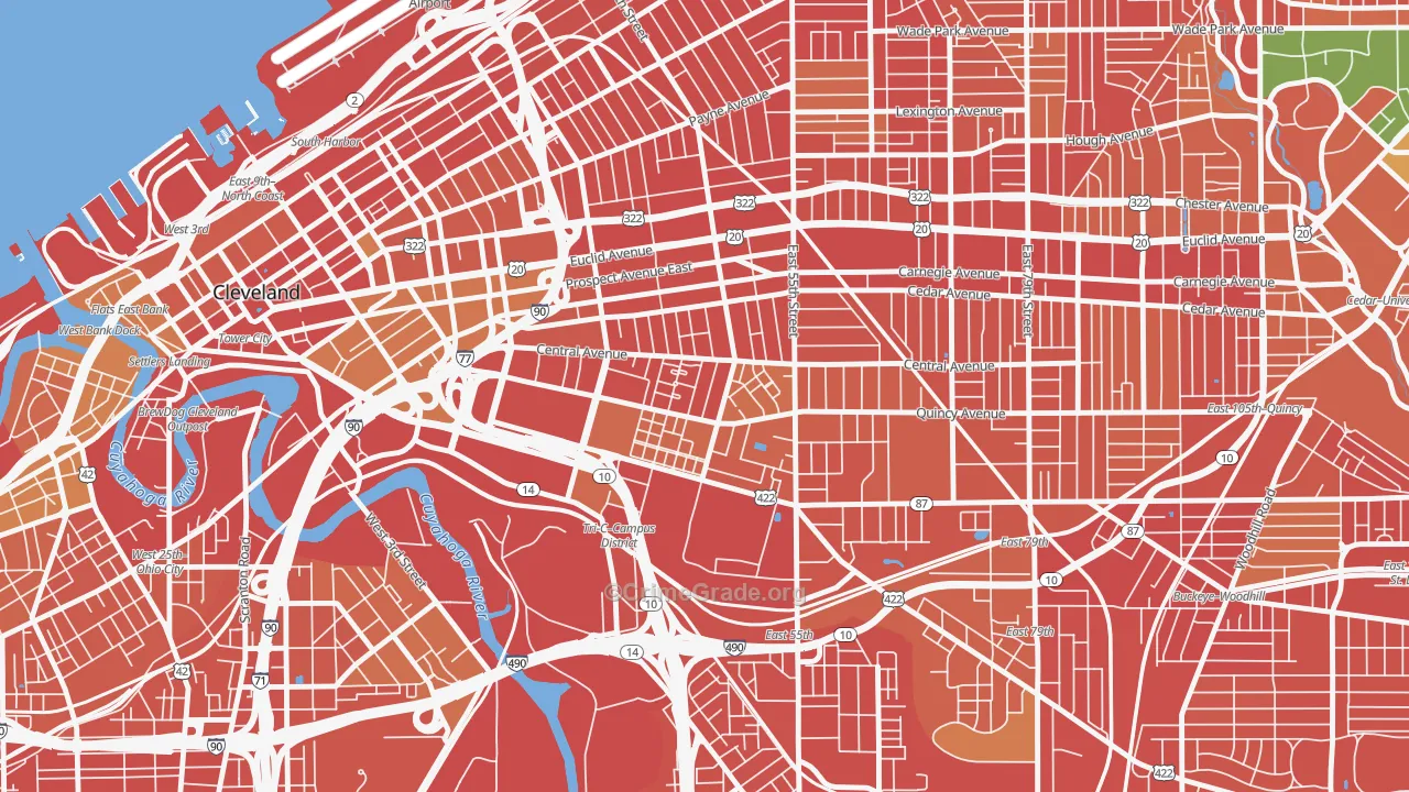 Central, Cleveland, OH Map of Robbery Rates
