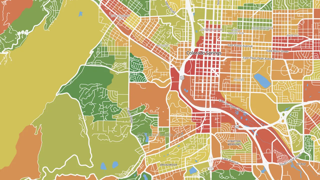 Central Colorado City, Colorado Springs, CO Map of Robbery Rates
