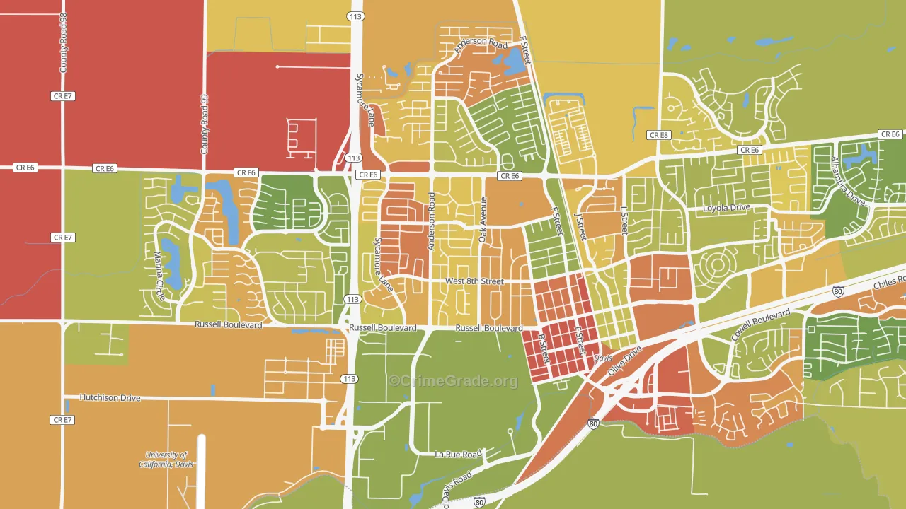 Central Davis, Davis, CA Map of Robbery Rates