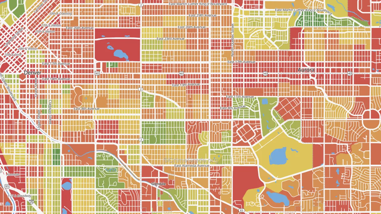 Central East Denver, Denver, CO Map of Robbery Rates