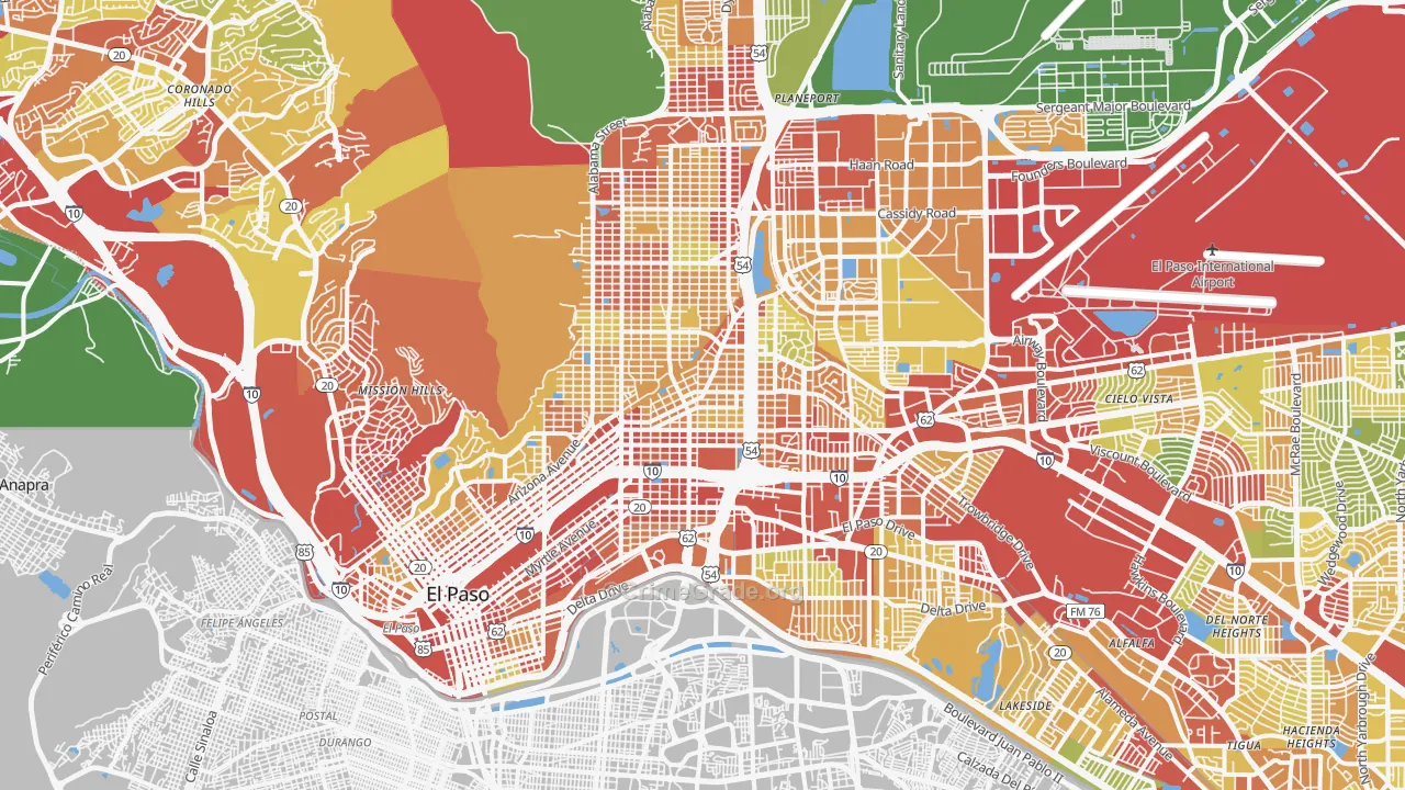 Central, El Paso, TX Map of Robbery Rates