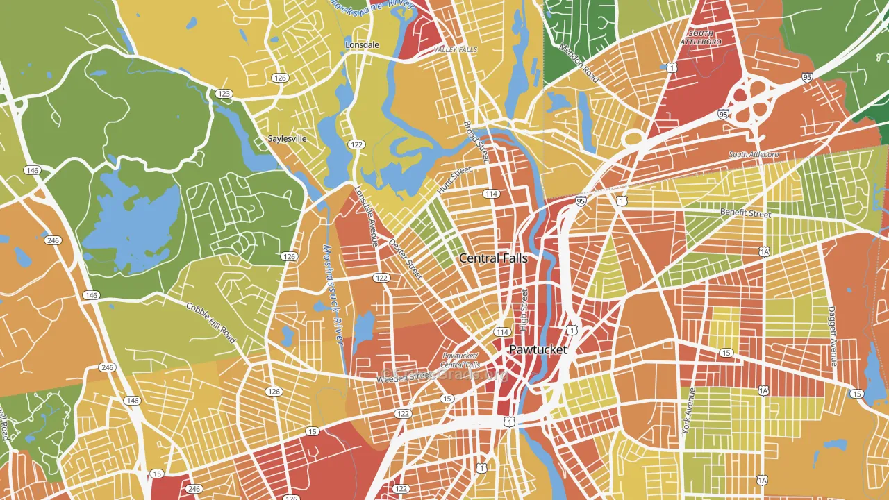 Central Falls, RI Map of Robbery Rates