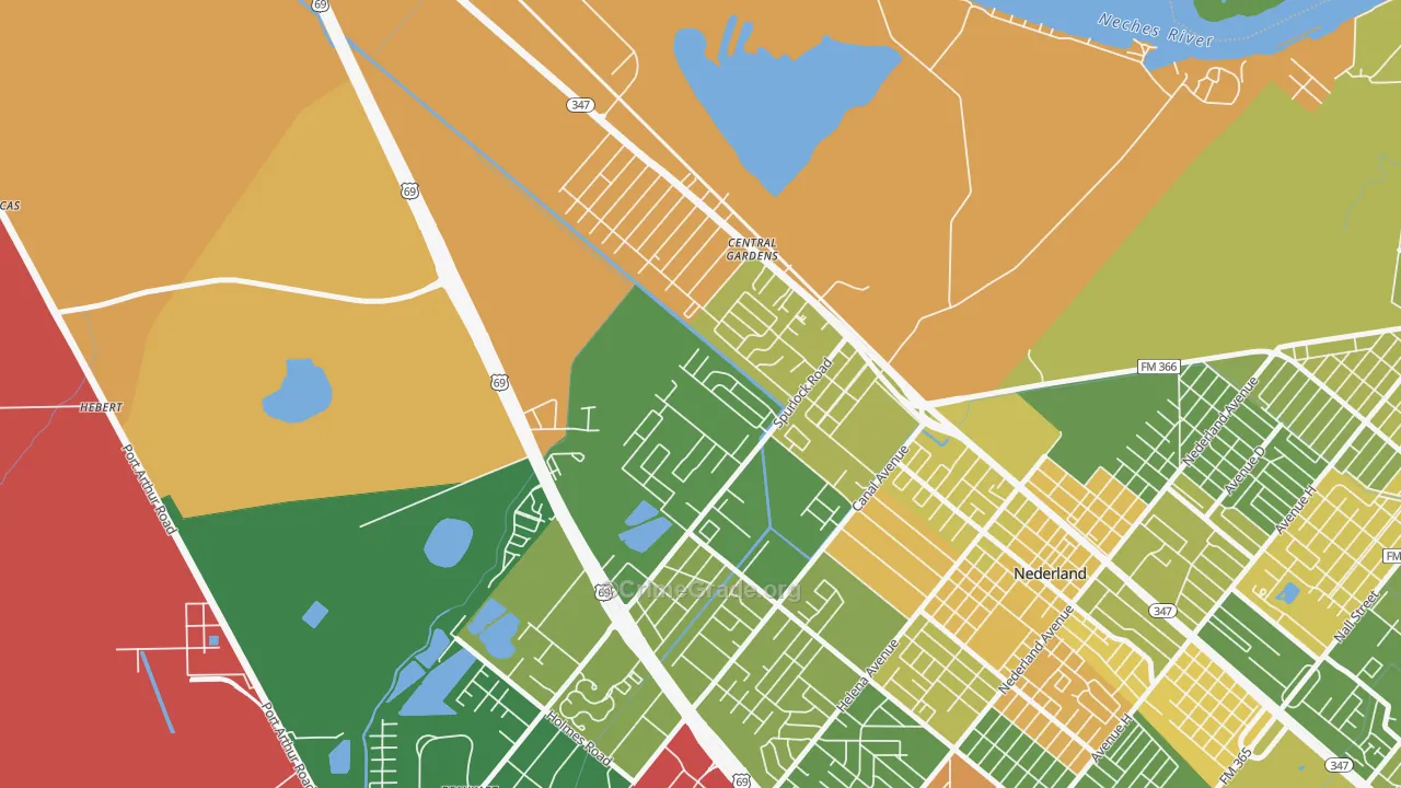 Central Gardens, TX Map of Robbery Rates