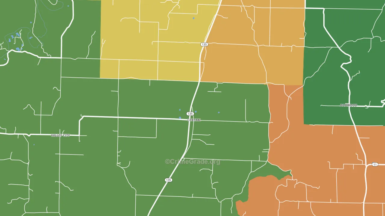 Central, IN Map of Robbery Rates