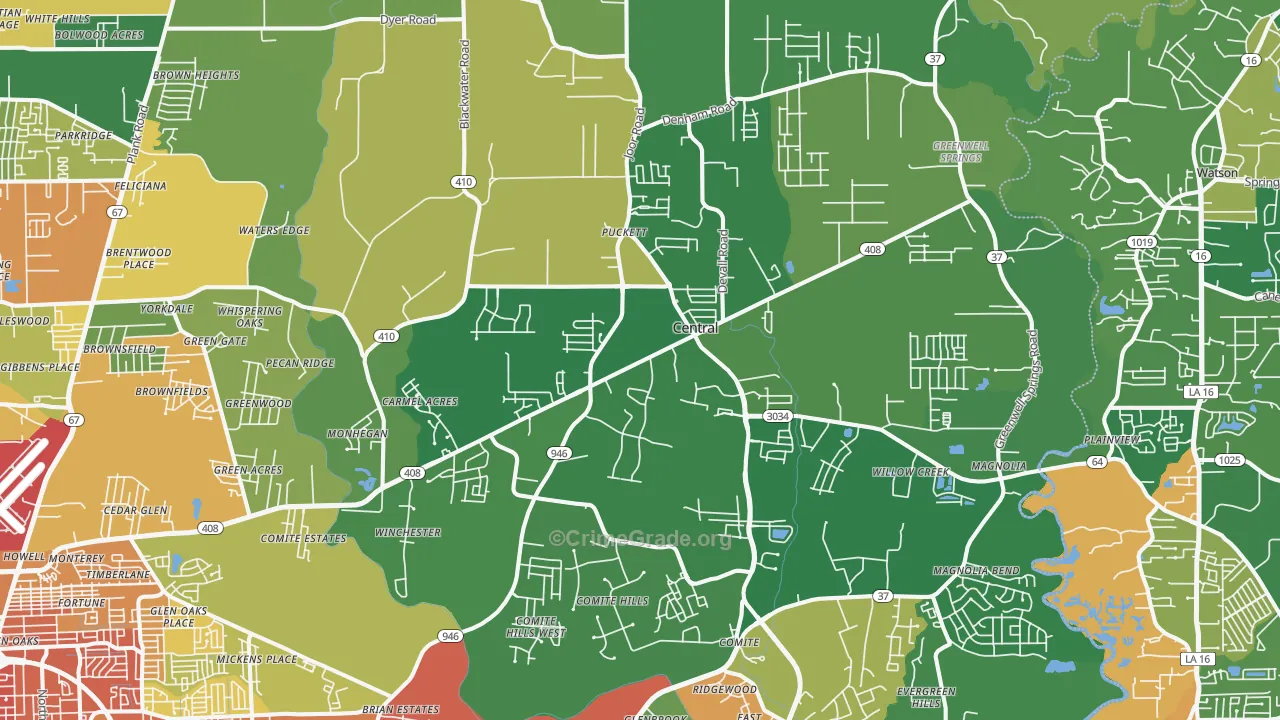 Central, LA Map of Robbery Rates