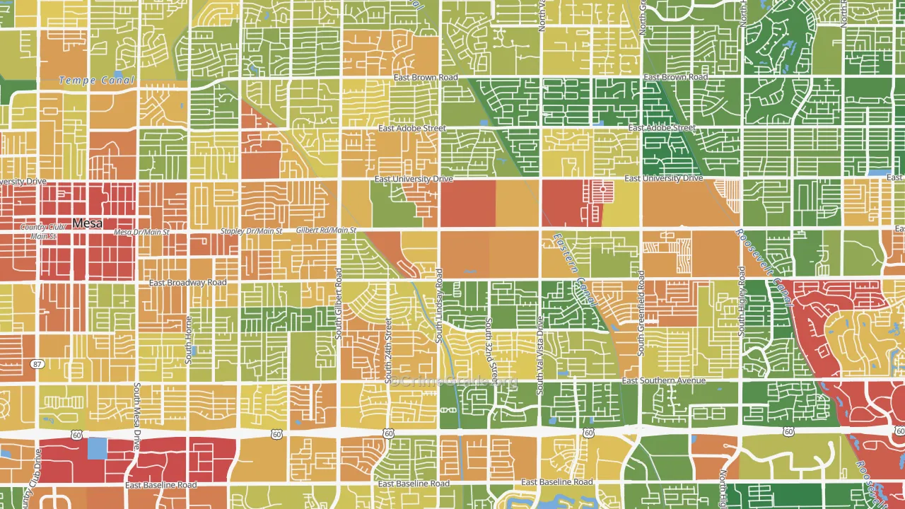 Central Mesa, Mesa, AZ Map of Robbery Rates