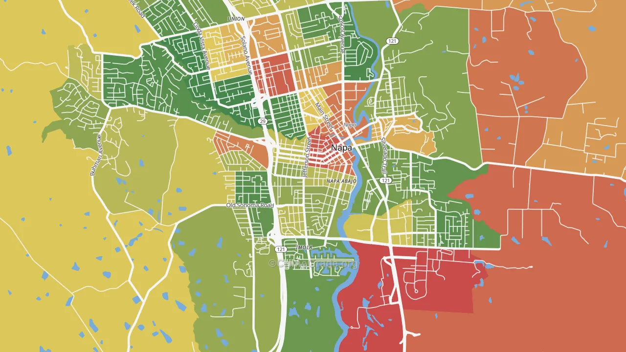 Central Napa, Napa, CA Map of Robbery Rates