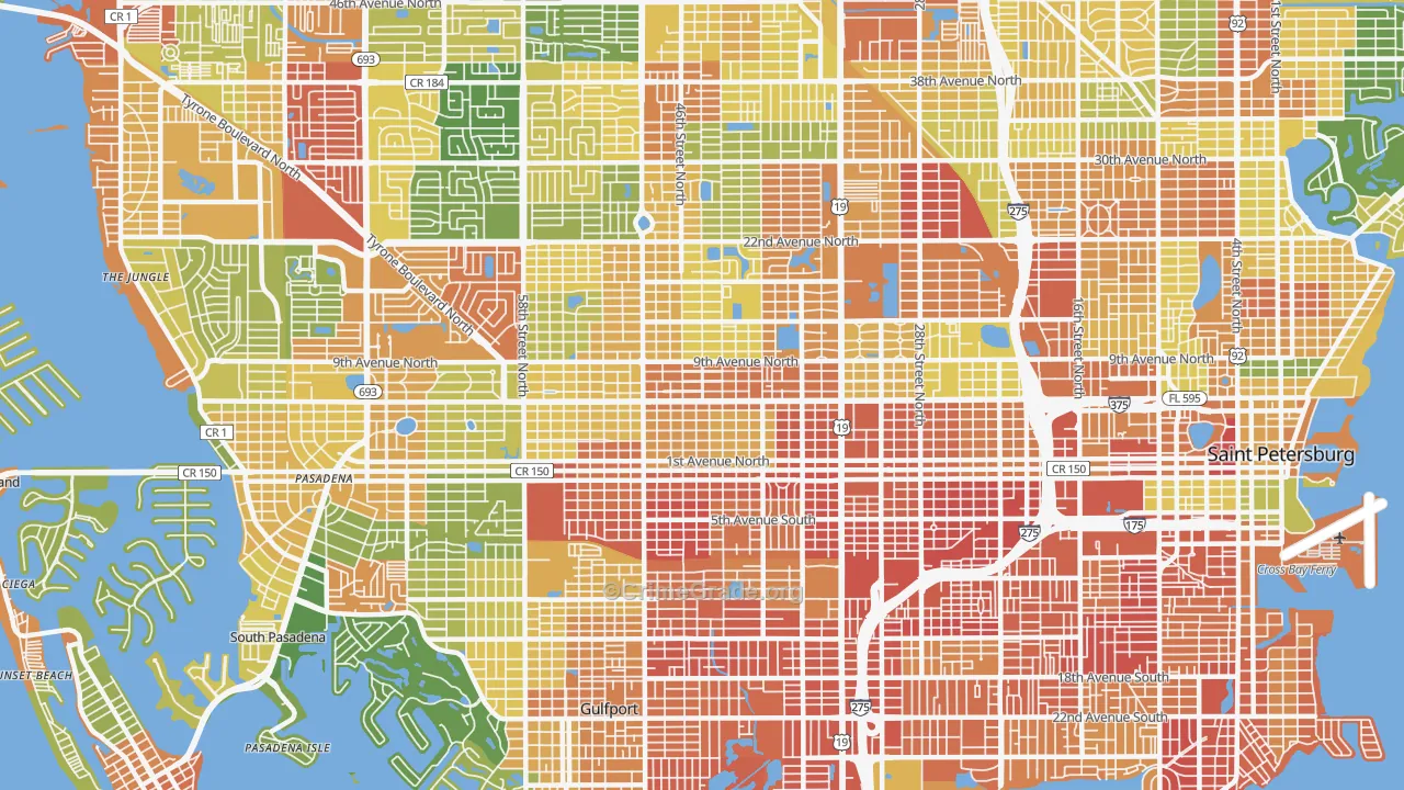 Central Oak Park, St. Petersburg, FL Map of Robbery Rates