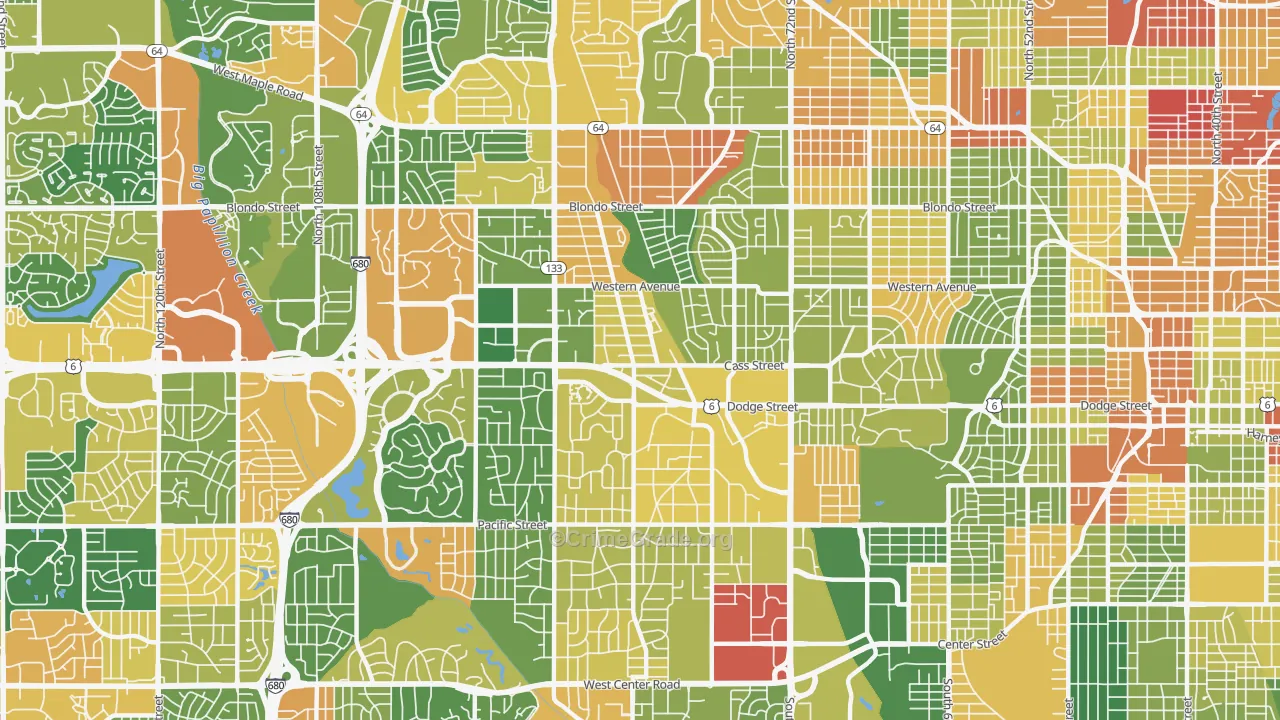 Central Omaha, Omaha, NE Map of Robbery Rates