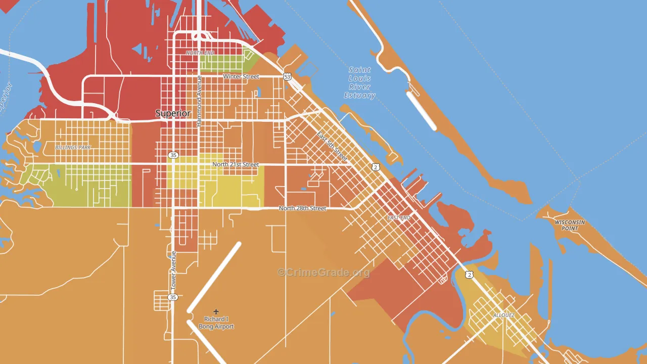 Central Park, Superior, WI Map of Robbery Rates
