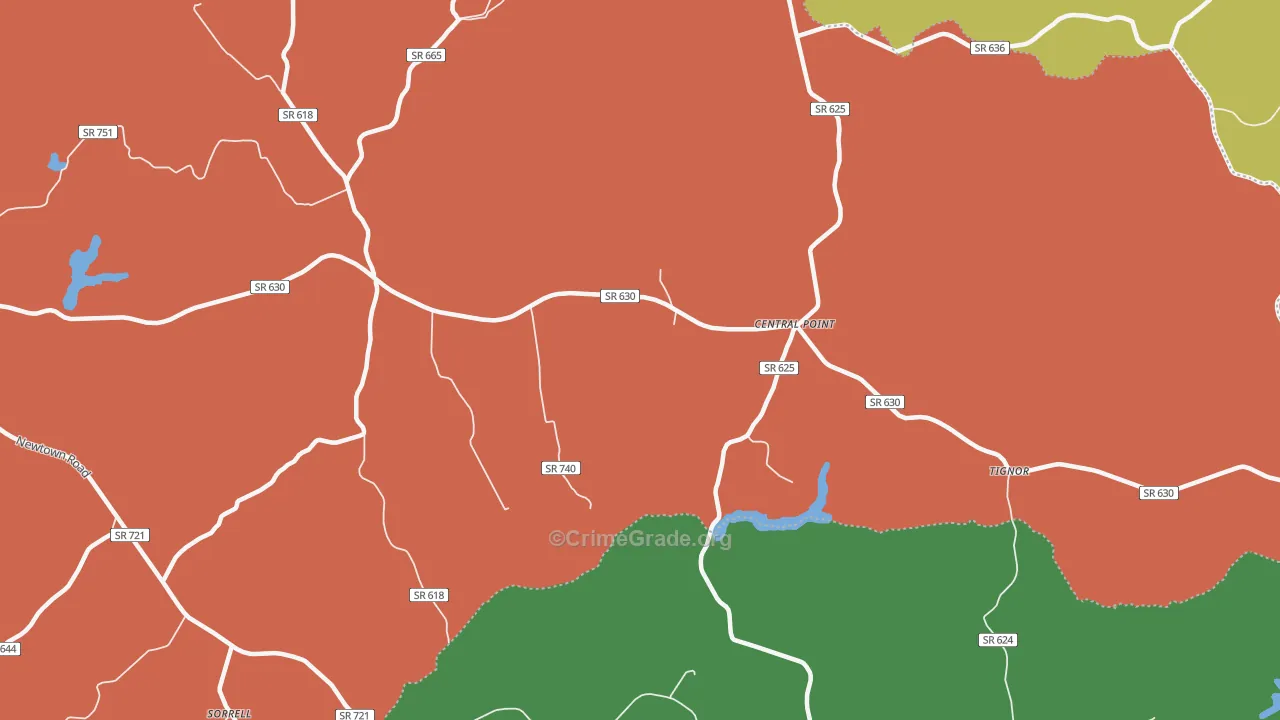 Central Point, VA Map of Robbery Rates