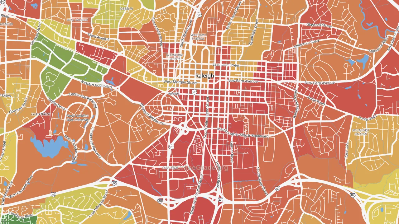 Central, Raleigh, NC Map of Robbery Rates