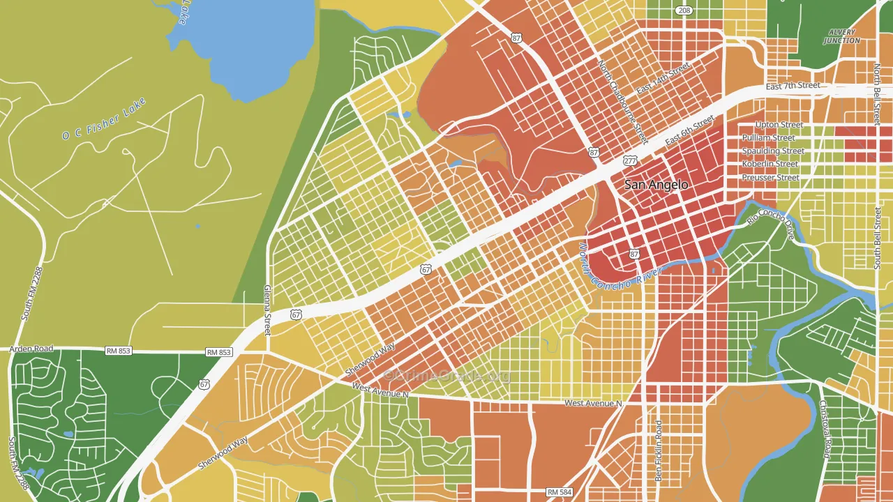 Central, San Angelo, TX Map of Robbery Rates