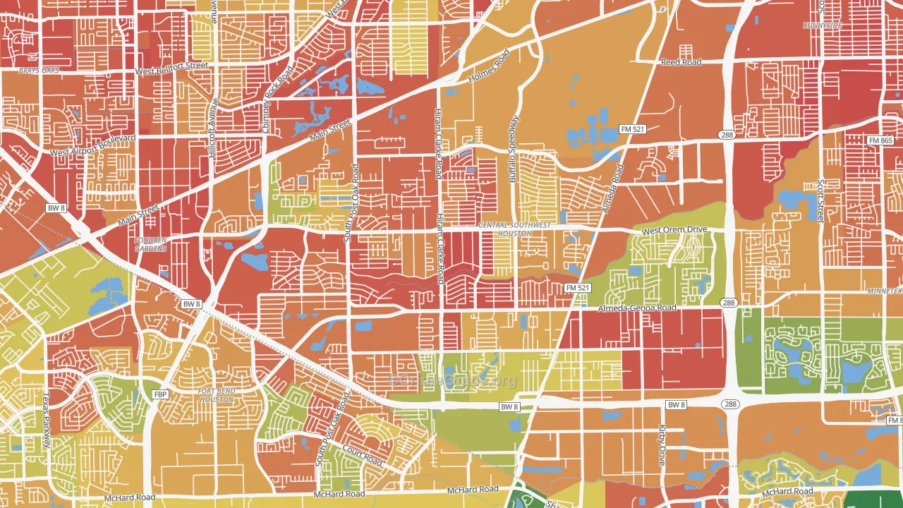 Central Southwest, Houston, TX Map of Robbery Rates