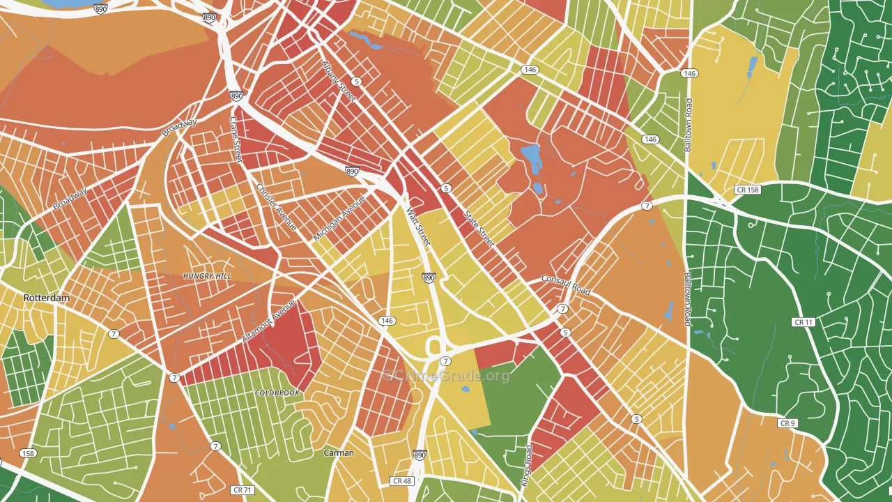 Central State, Schenectady, NY Map of Robbery Rates