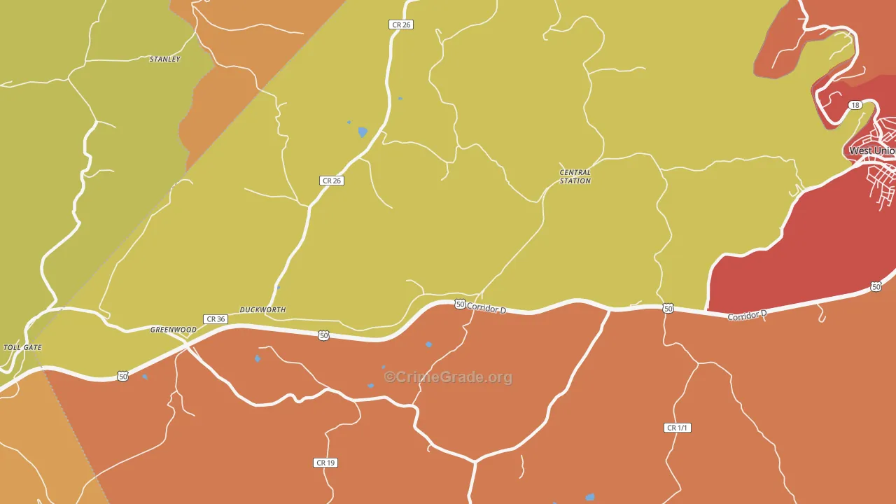 Central Station, WV Map of Robbery Rates