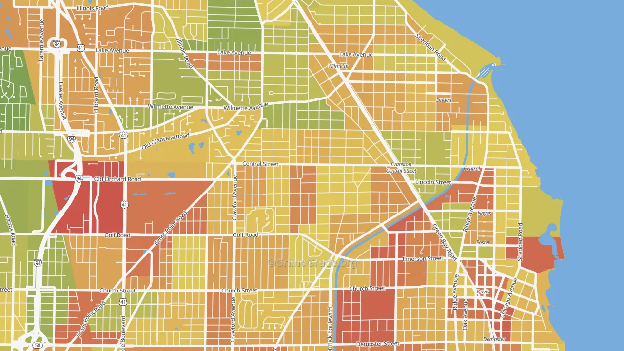 Central Street Merchant District, Evanston, IL Map of Robbery Rates