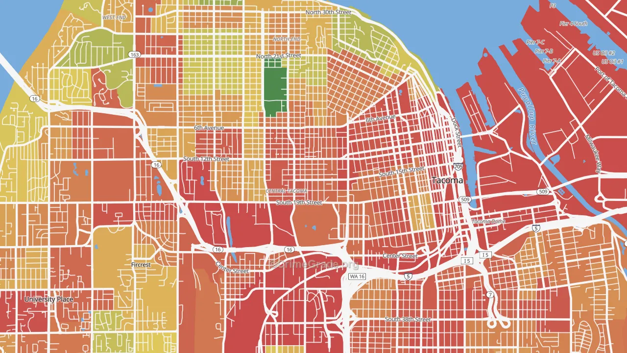 Central, Tacoma, WA Map of Robbery Rates