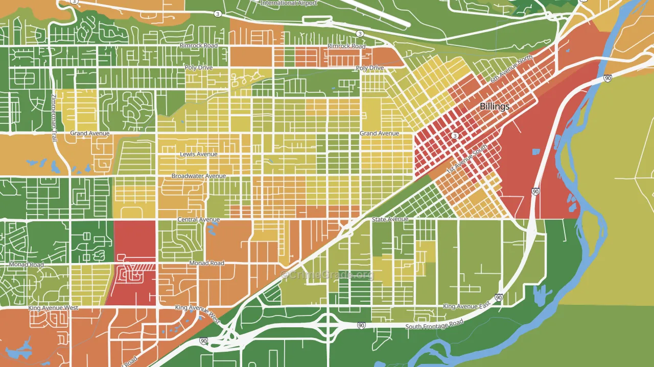 Central Terry, Billings, MT Map of Robbery Rates