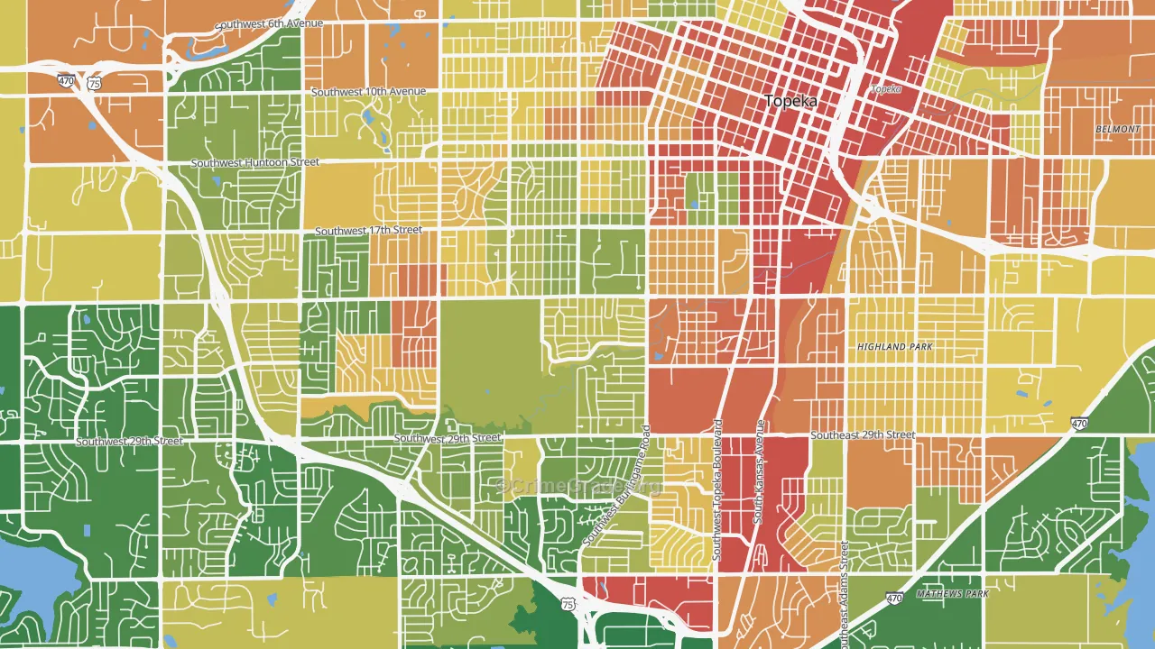 Central Topeka 2, Topeka, KS Map of Robbery Rates