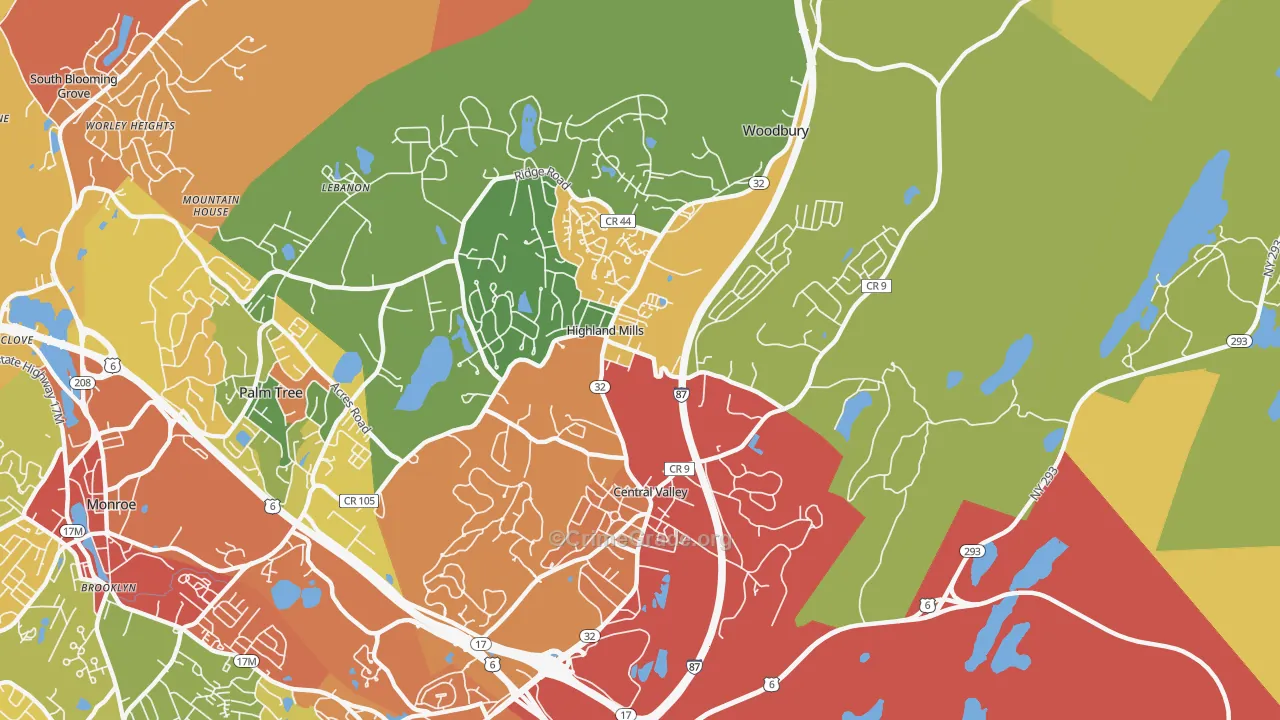 Central Valley, NY Map of Robbery Rates