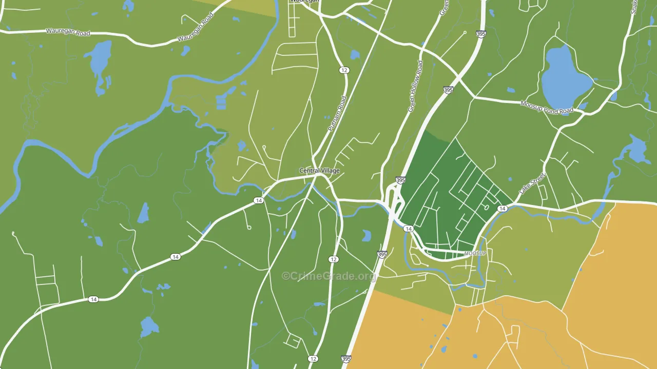 Central Village, CT Map of Robbery Rates