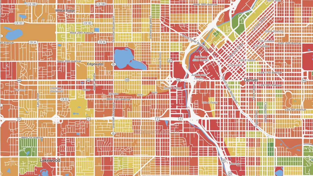 Central West Denver, Denver, CO Map of Robbery Rates