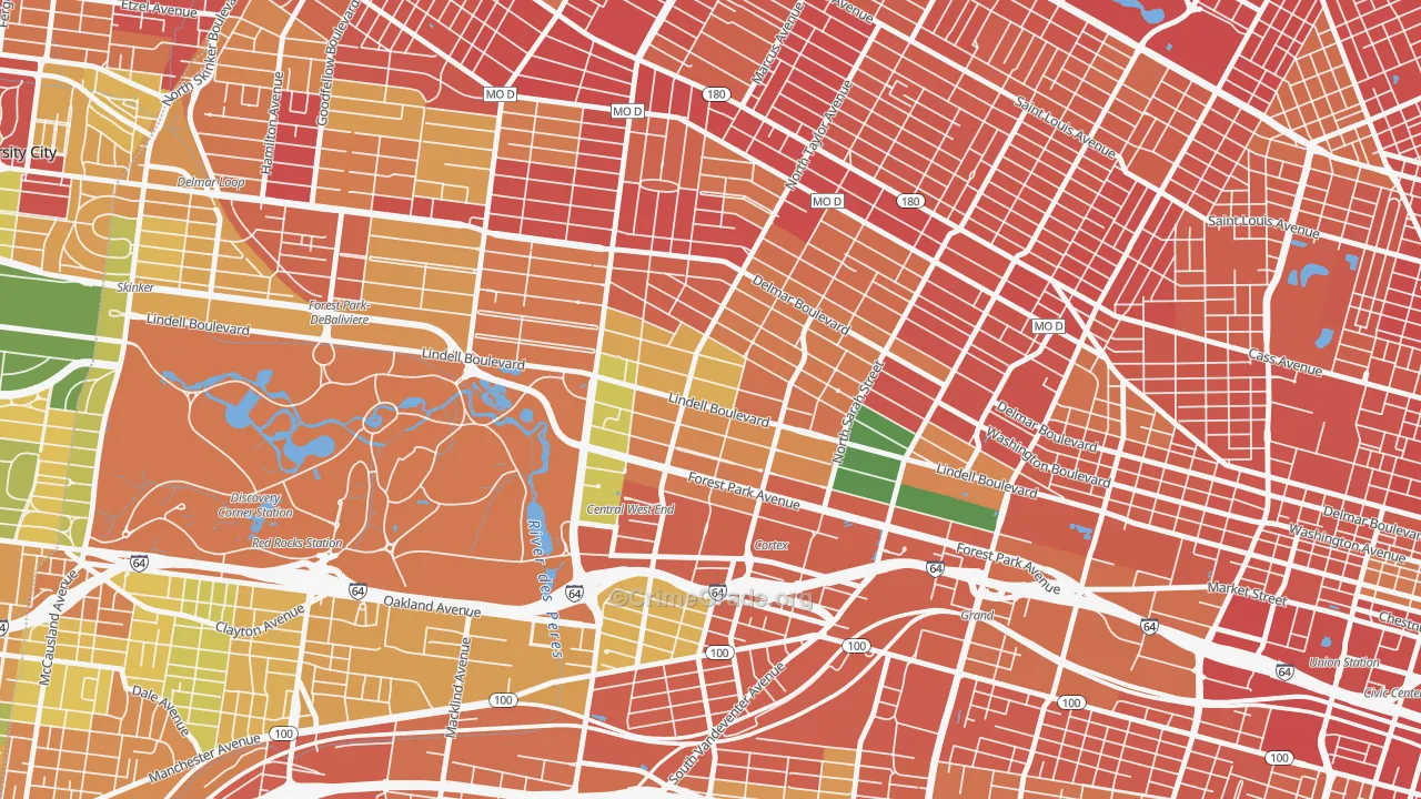 Central West End, St. Louis, MO Map of Robbery Rates