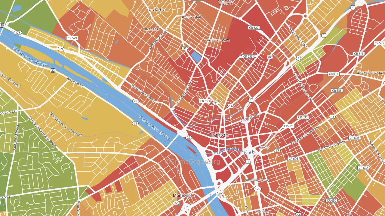 Central West, Trenton, NJ Map of Robbery Rates