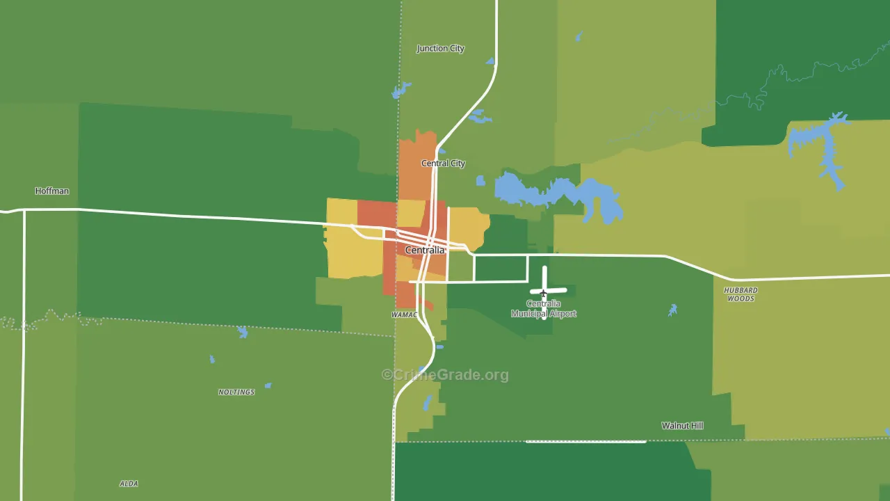 Centralia, IL Map of Robbery Rates