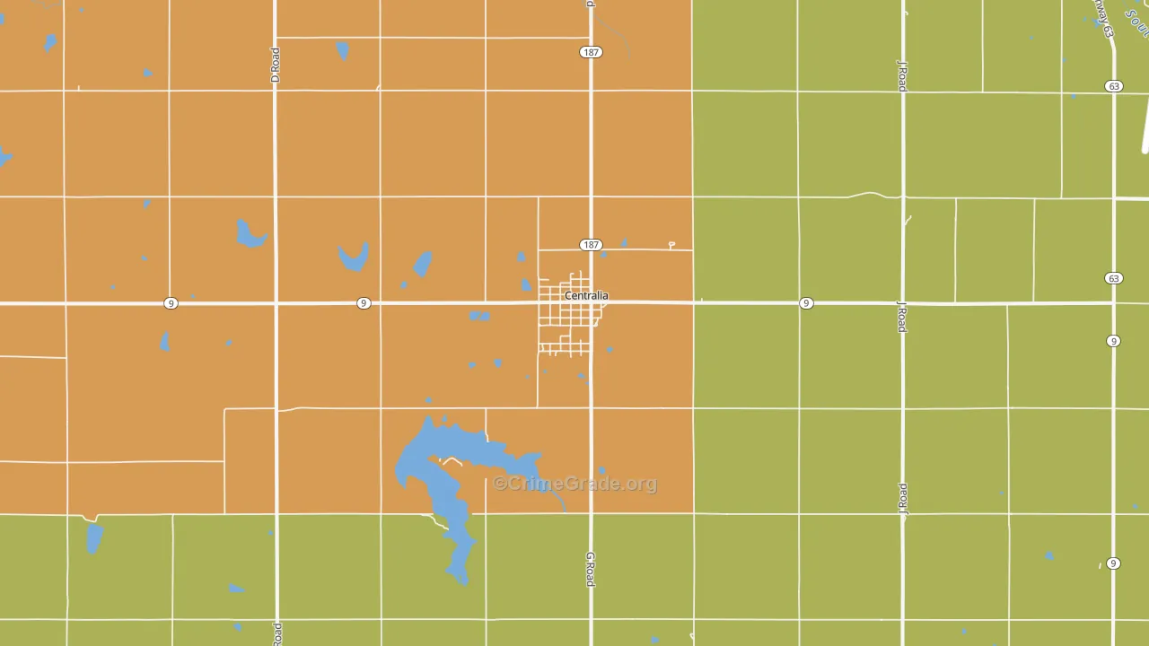 Centralia, KS Map of Robbery Rates