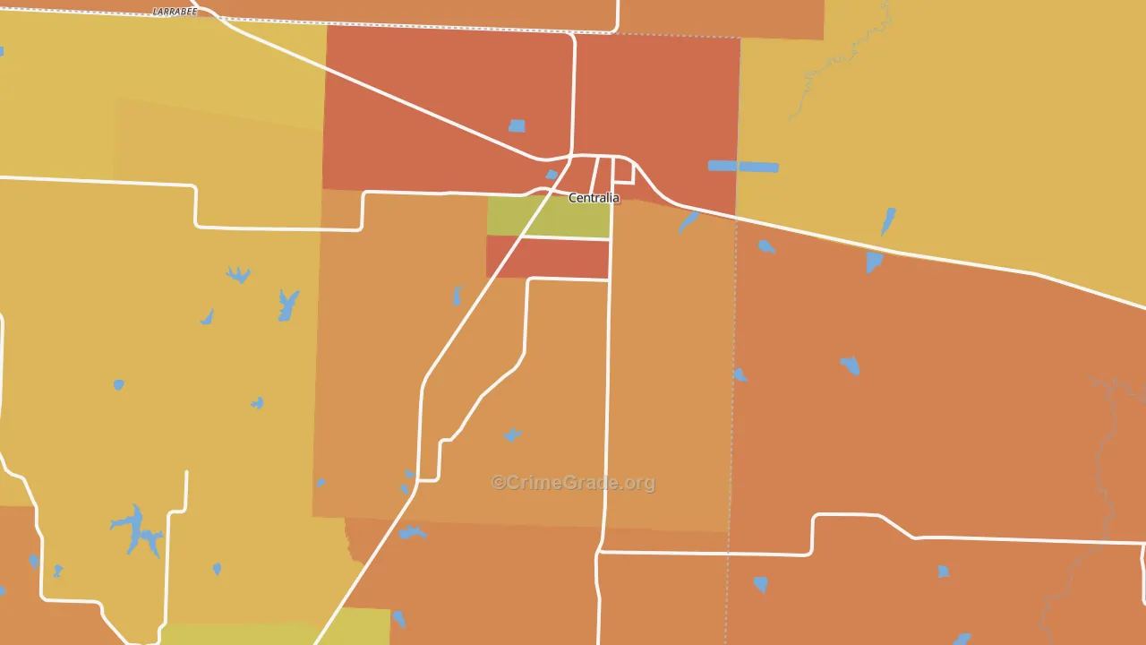 Centralia, MO Map of Robbery Rates