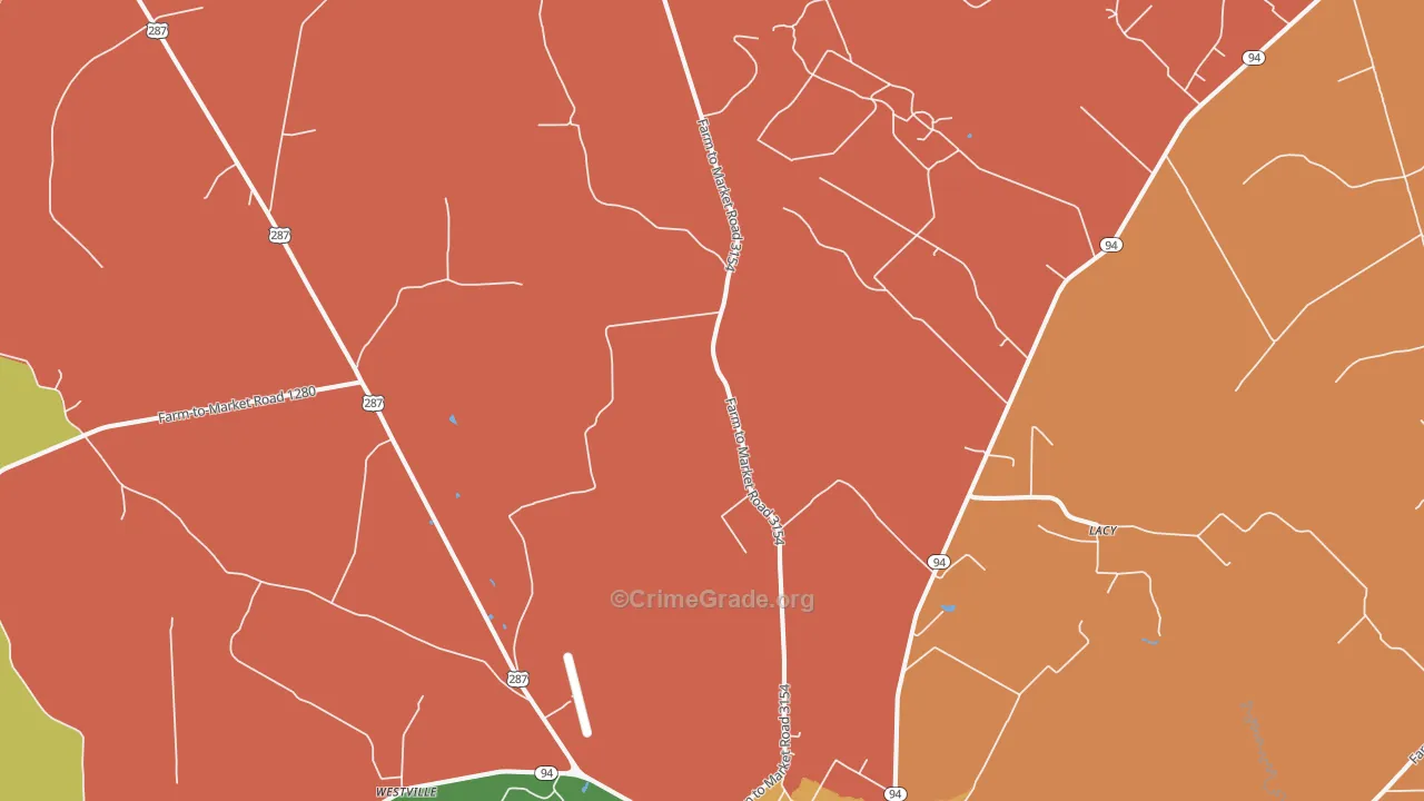 Centralia, TX Map of Robbery Rates
