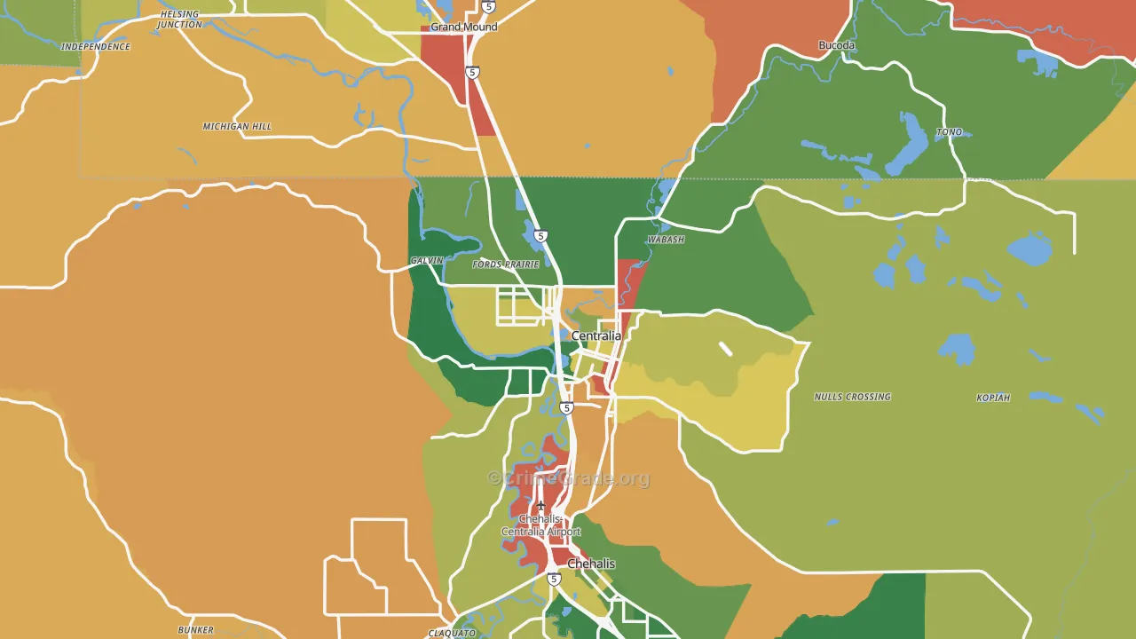 Centralia, WA Map of Robbery Rates