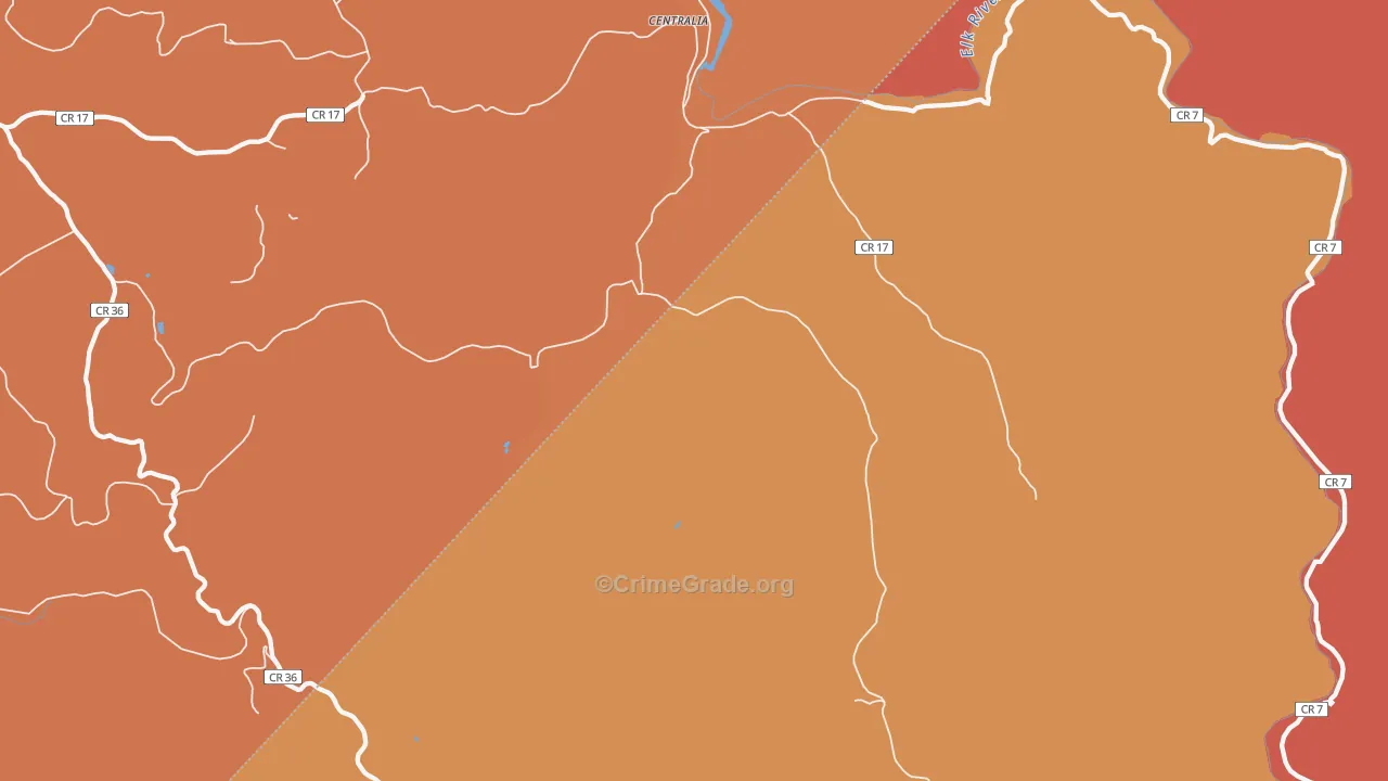 Centralia, WV Map of Robbery Rates