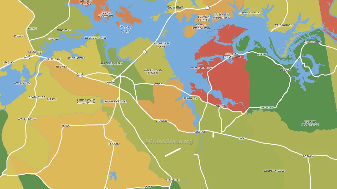 Centre, AL Map of Robbery Rates