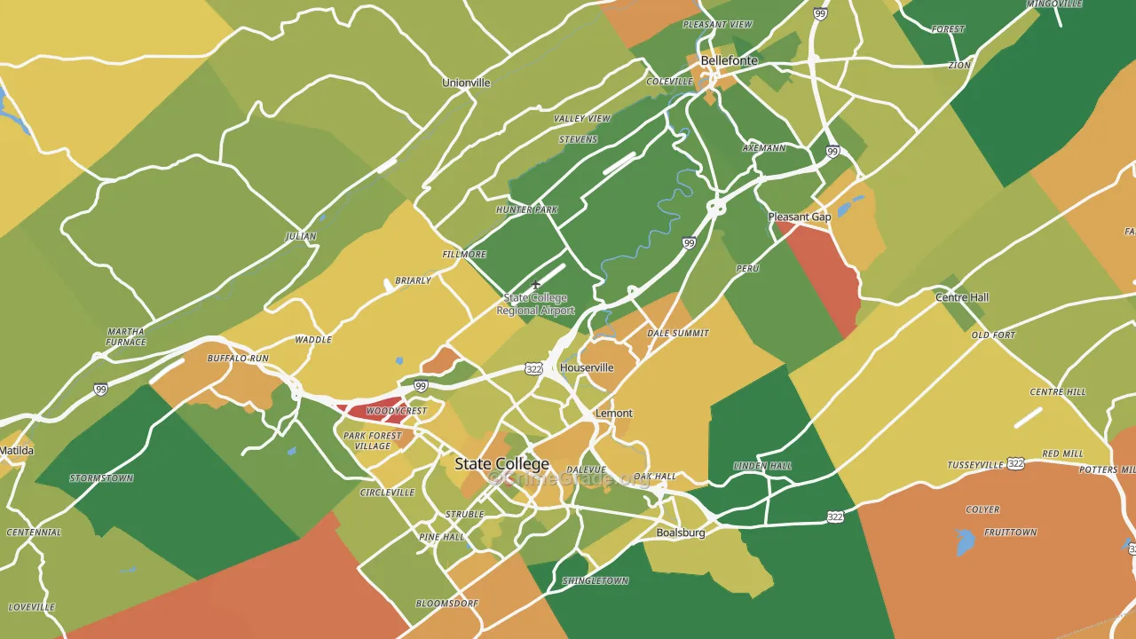 Centre County, PA Map of Robbery Rates